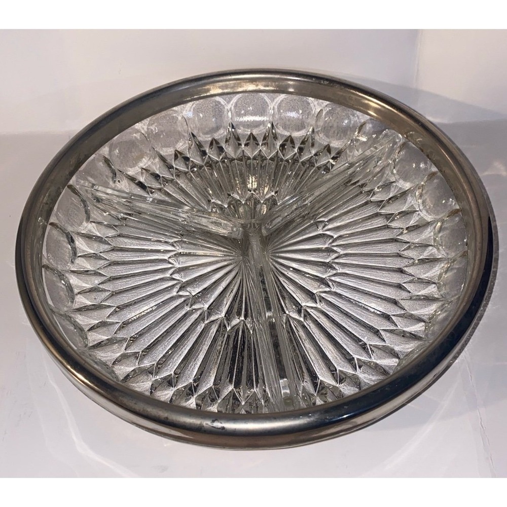 Clear Glass w/ Silverplate Trim Serving Dish